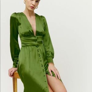 Reformation NWT Nicola Palm Green Midi Dress size 8